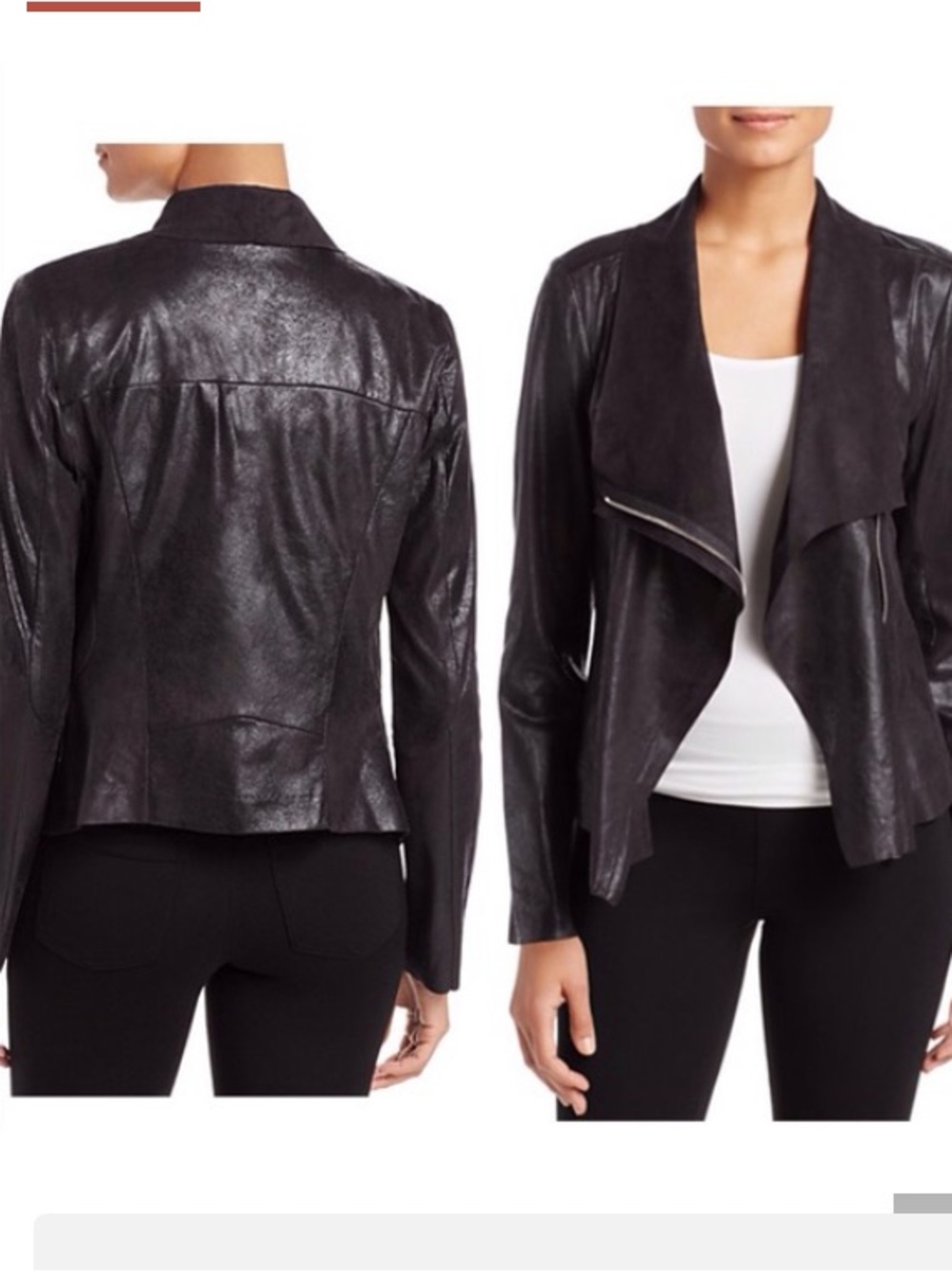 Calvin Klein faux leather Asymmetrical zip draped lapels stretch jacket sz L
